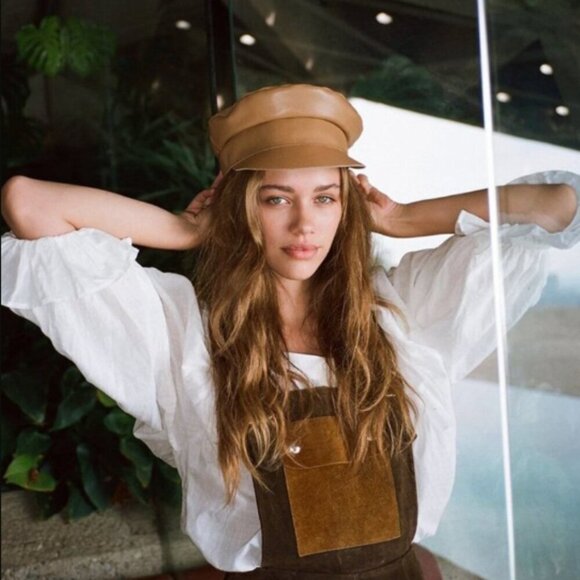 Lack Of Color Tan Leather Biker Cap 57cm M main image 4